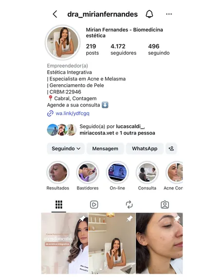 Perfil do Instagram @dra_mirianfernandes — biomedicina estética
