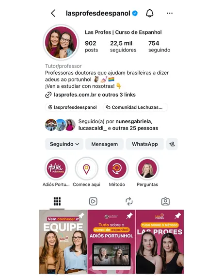Perfil do Instagram @lasprofesdeespanol — curso de espanhol