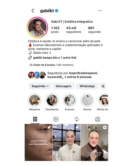 Perfil do Instagram @gabiikt — estética integrativa