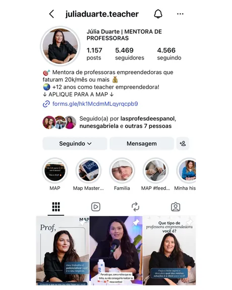 Perfil do Instagram @juliaduarte.teacher — mentora de professoras