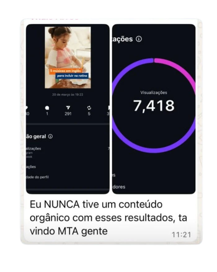 Print de depoimento de cliente no WhatsApp