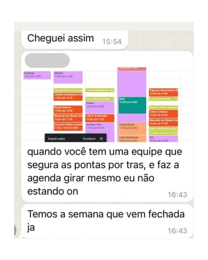 Print de depoimento de cliente no WhatsApp